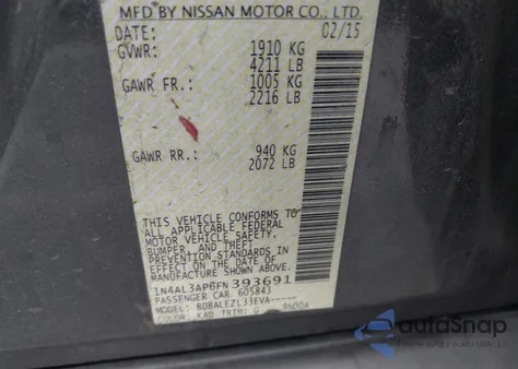 2015 Nissan Altima 2.5 S z USA, uszkodzony, nr VIN 1N4AL3AP6FN393691